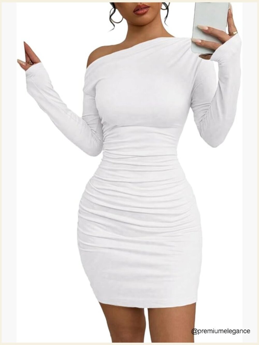 Long Sleeve Off Shoulder Ruched Bodycon Mini Dress Cocktail Party